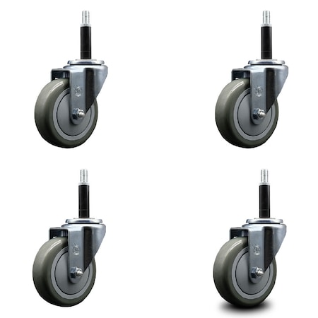 Service Caster 4'' SS Gray Poly Wheel Swivel 3/4'' Expanding Stem Caster Set, 4PK SCC-SSEX20S414-PPUB-34-4